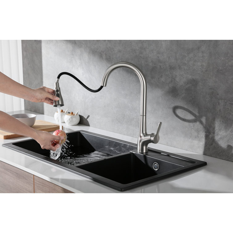 Brushed Nickel Gooseneck Kitchen Faucet with Pull-out Spray