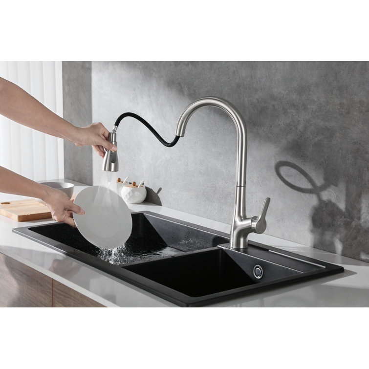 Brushed Nickel Gooseneck Kitchen Faucet with Pull-out Spray
