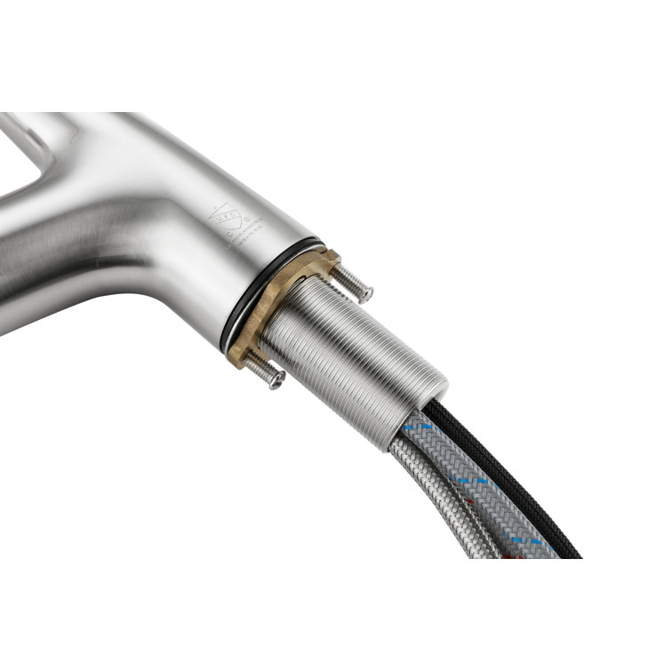 Brushed Nickel Gooseneck Kitchen Faucet with Pull-out Spray