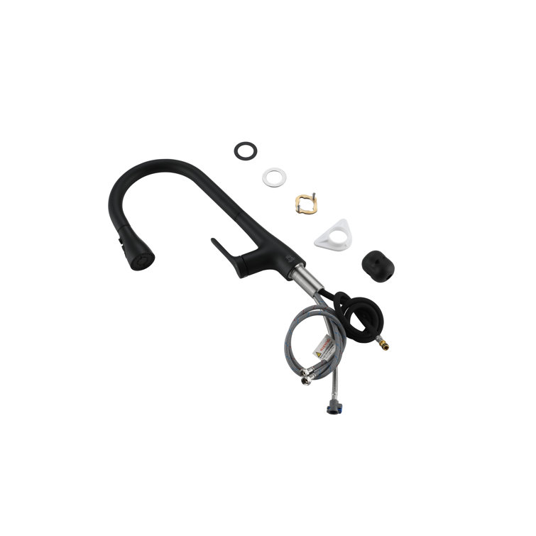 Matte Black Gooseneck Pull-Down Kitchen Faucet with Spray