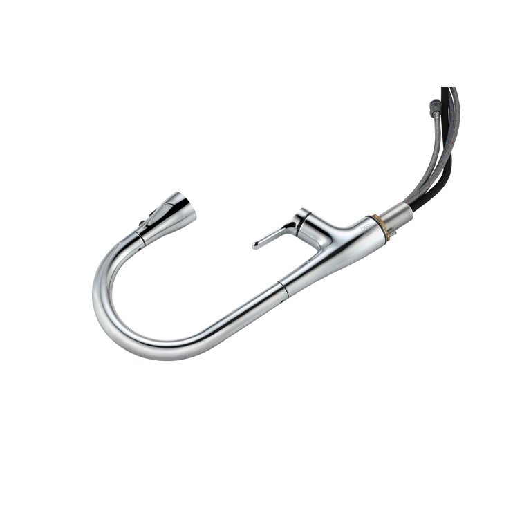 Chrome Gooseneck Single-Handle Pull-Down Kitchen Faucet