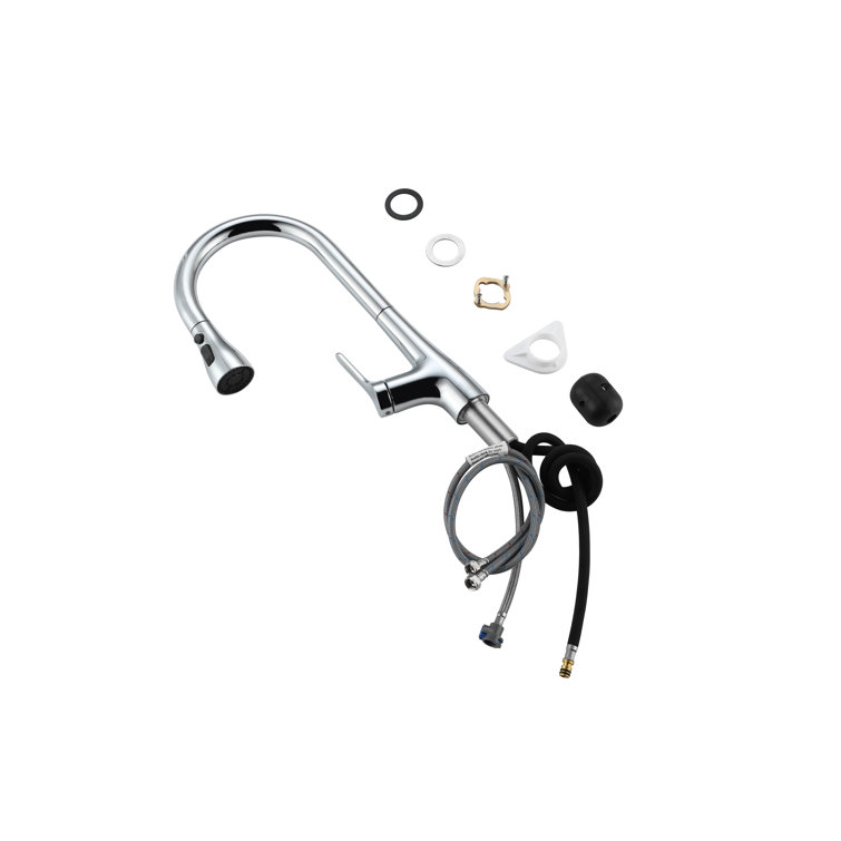 Chrome Gooseneck Single-Handle Pull-Down Kitchen Faucet