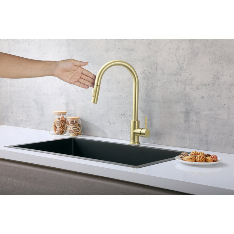 Brushed Gold Stainless Steel Touch Sensor Pull Down Kitchen Faucet