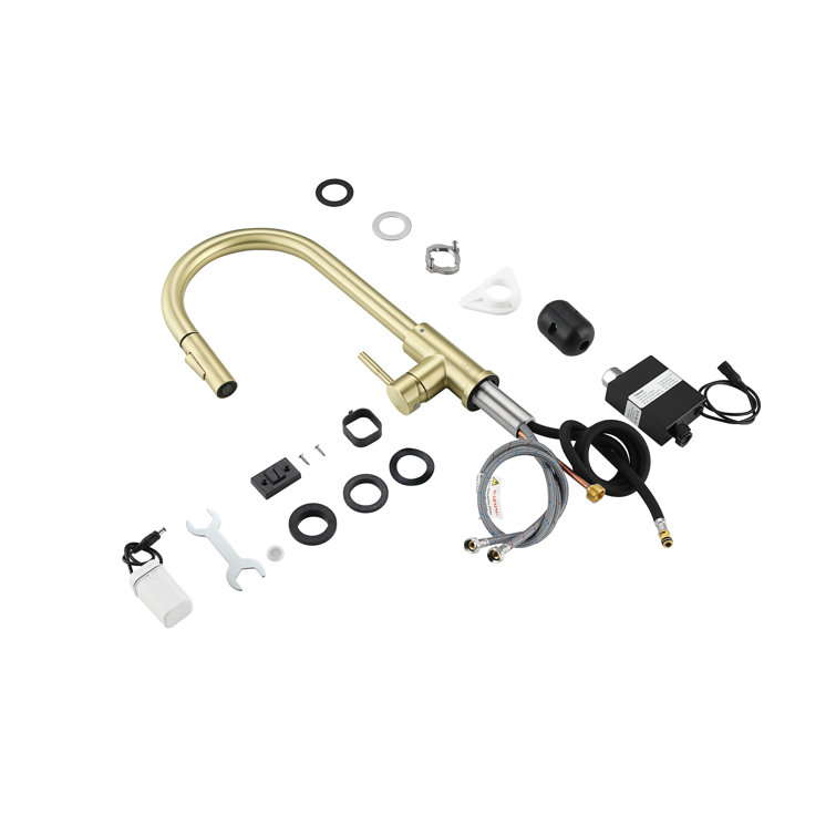 Brushed Gold Stainless Steel Touch Sensor Pull Down Kitchen Faucet