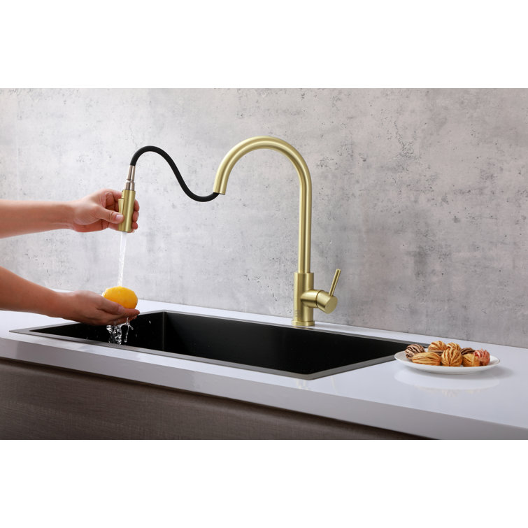 Brushed Gold Stainless Steel Touch Sensor Pull Down Kitchen Faucet