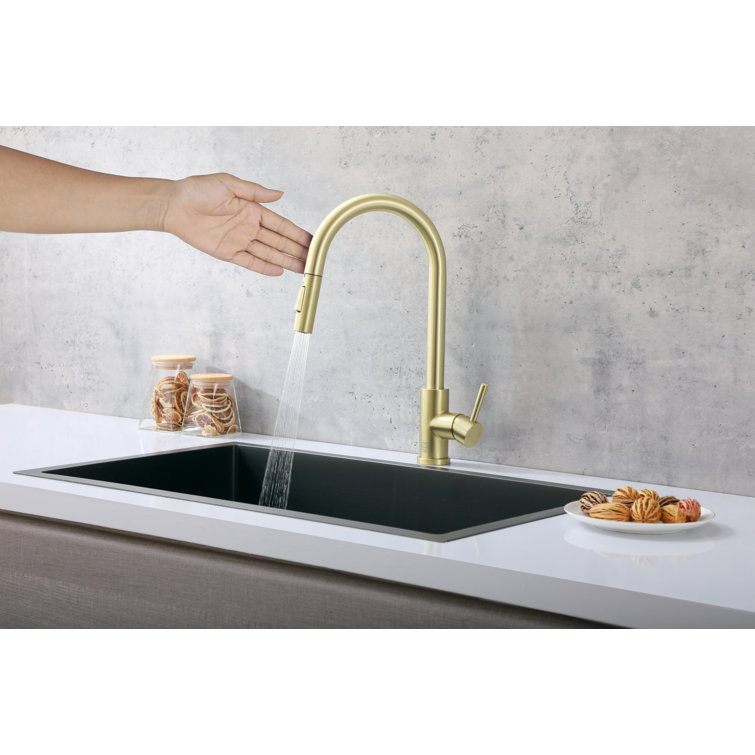 Brushed Gold Stainless Steel Touch Sensor Pull Down Kitchen Faucet