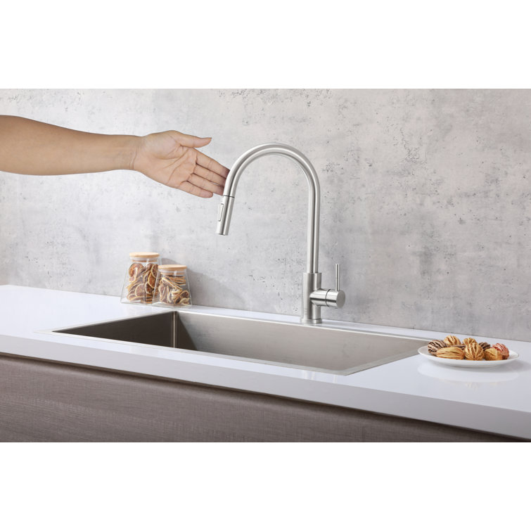 Brushed Nickel Touch Sensor Gooseneck Kitchen Faucet with Pull-out Spray