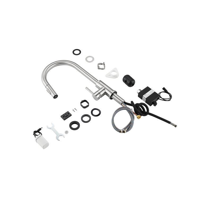 Brushed Nickel Touch Sensor Gooseneck Kitchen Faucet with Pull-out Spray