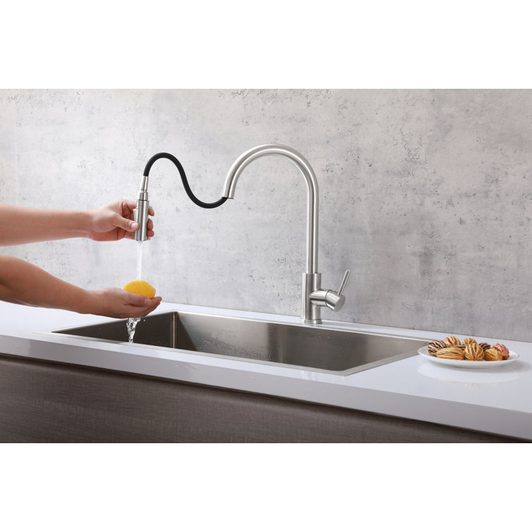 Brushed Nickel Touch Sensor Gooseneck Kitchen Faucet with Pull-out Spray