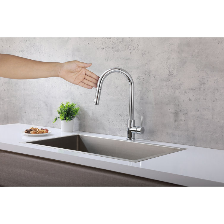 Chrome Gooseneck Touch Kitchen Faucet with Pull-out Spray