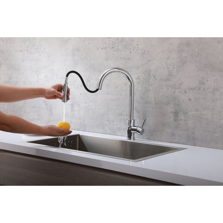 Chrome Gooseneck Touch Kitchen Faucet with Pull-out Spray