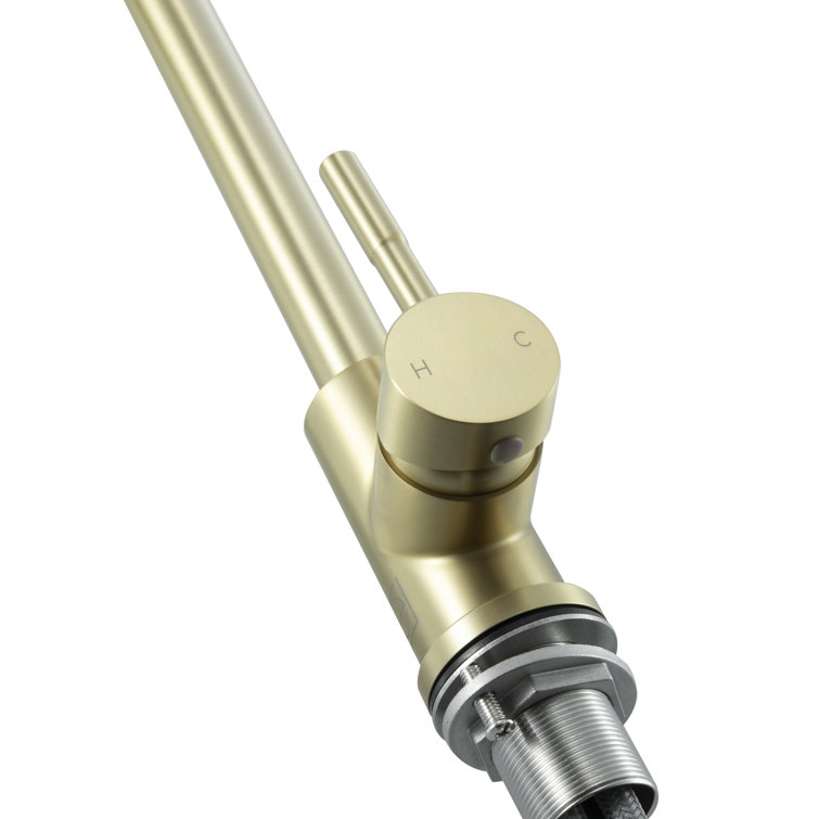 Brushed Gold Stainless Steel Gooseneck Kitchen Faucet with Pull-out Spray