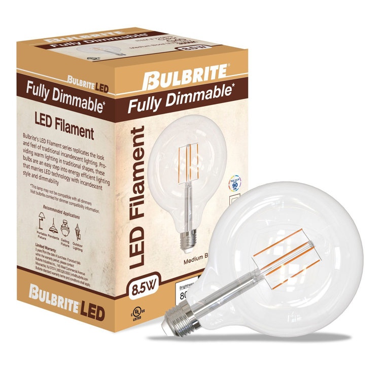 8.5W Clear Dimmable G40 LED Filament Bulbs, Pack of 2