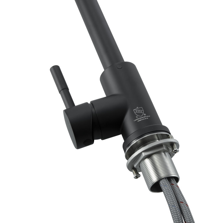 Matte Black Stainless Steel Gooseneck Kitchen Faucet with Pull-out Spray