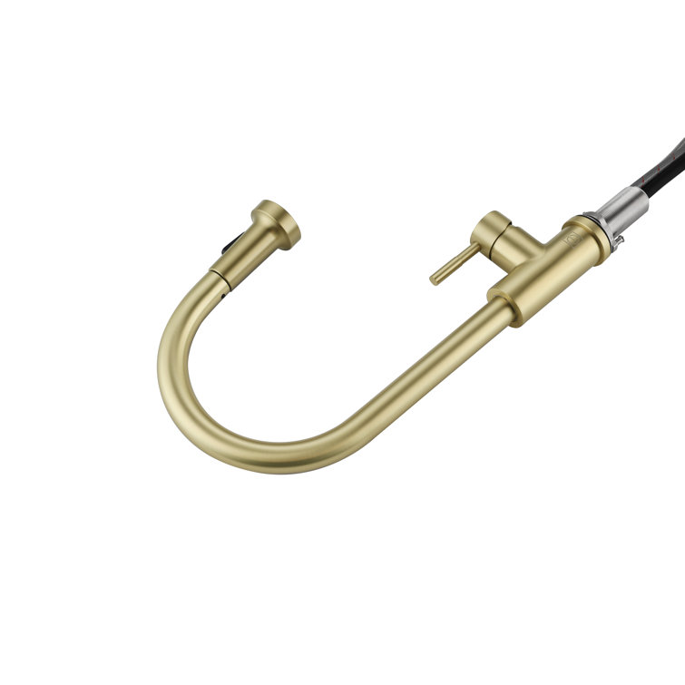 Brushed Gold Stainless Steel Gooseneck Kitchen Faucet with Pull-out Spray