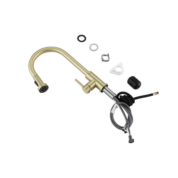 Brushed Gold Stainless Steel Gooseneck Kitchen Faucet with Pull-out Spray