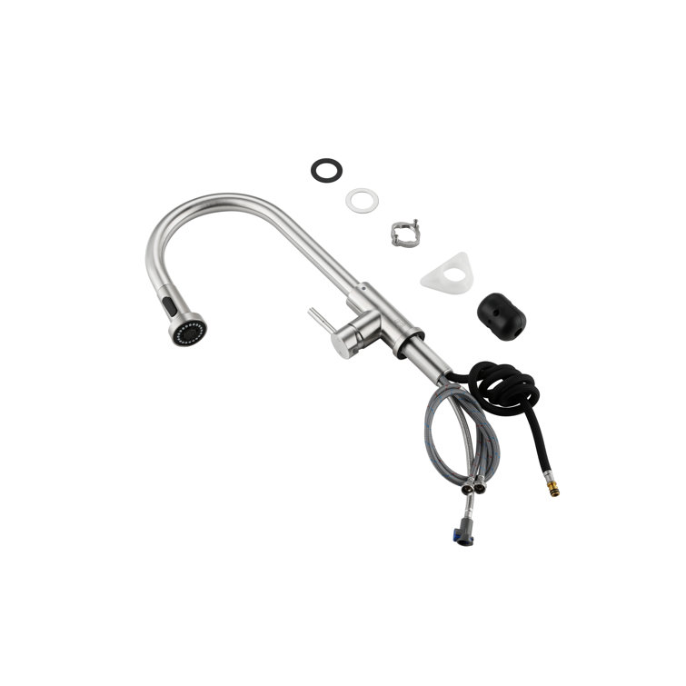 Brushed Nickel Gooseneck Kitchen Faucet with Pull-out Spray
