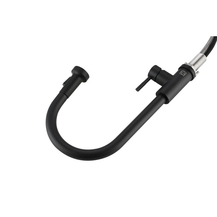 Matte Black Stainless Steel Gooseneck Kitchen Faucet with Pull-out Spray
