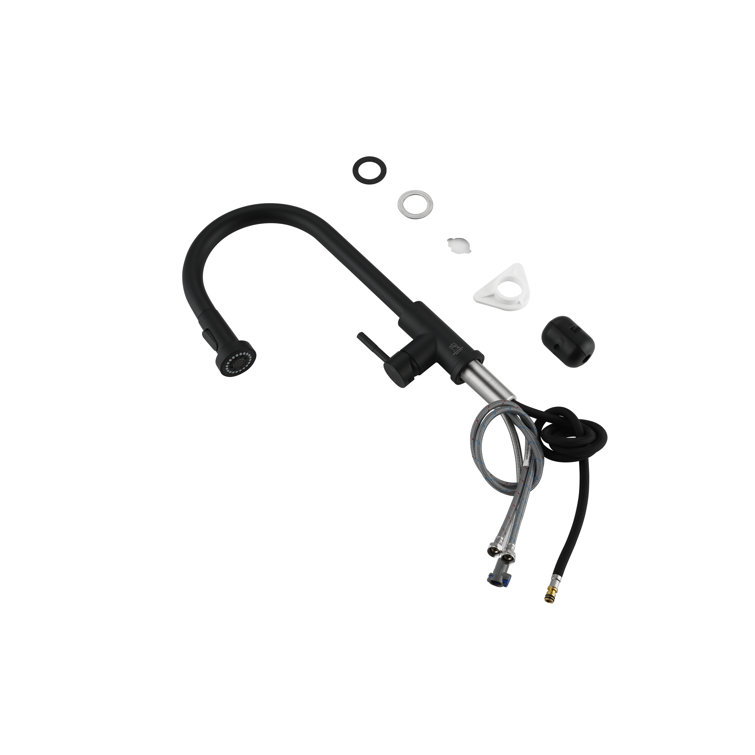 Matte Black Stainless Steel Gooseneck Kitchen Faucet with Pull-out Spray