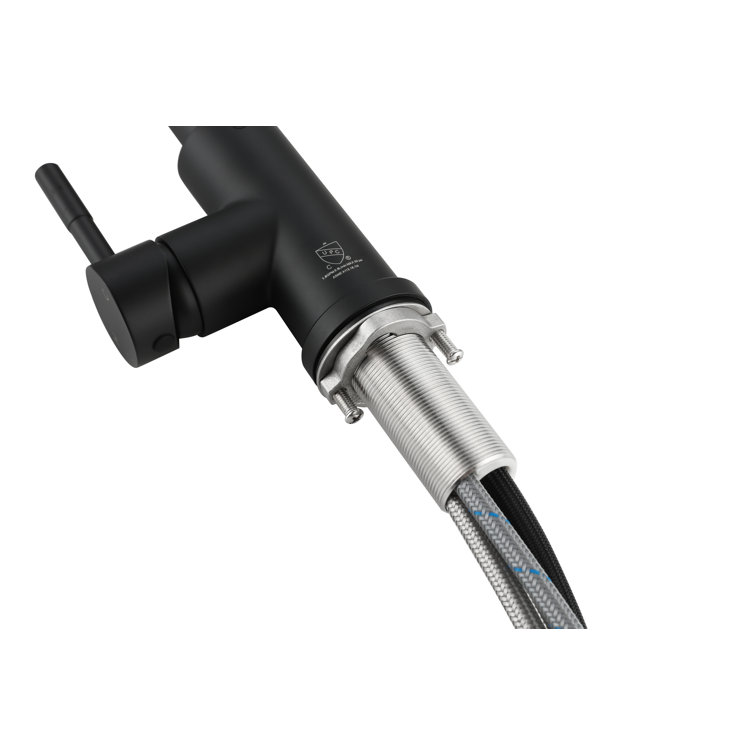Matte Black Stainless Steel Gooseneck Kitchen Faucet with Pull-out Spray