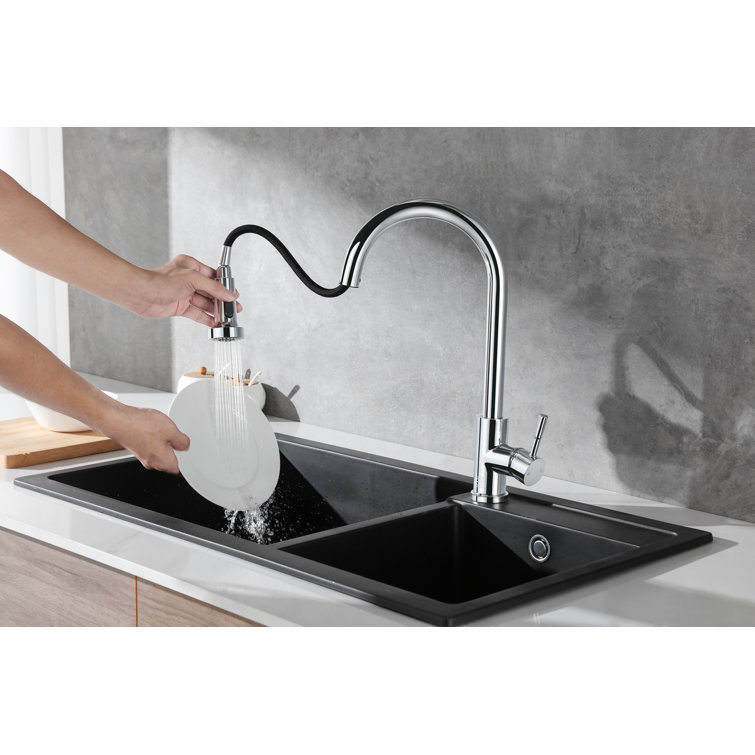 Chrome Gooseneck Kitchen Faucet with Pull-out Spray