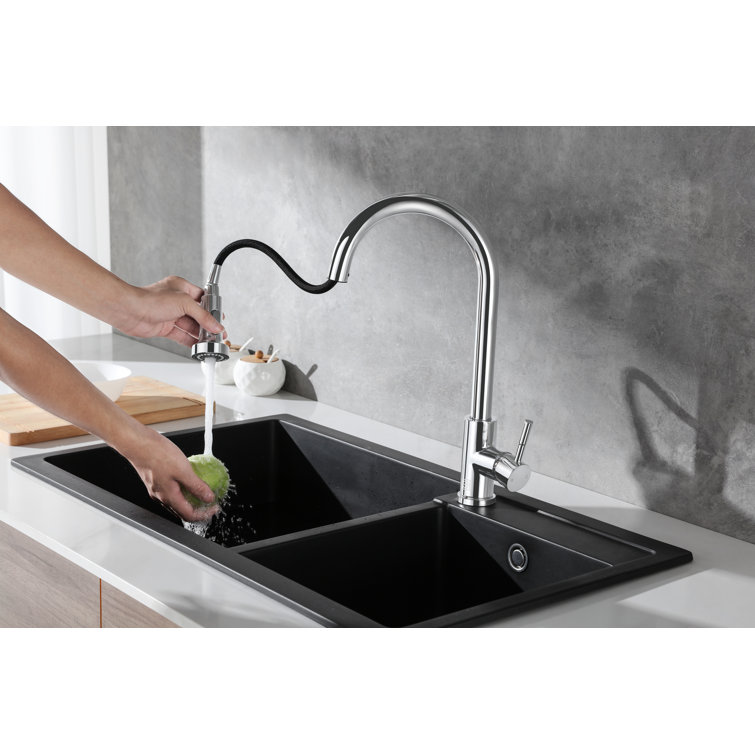Chrome Gooseneck Kitchen Faucet with Pull-out Spray