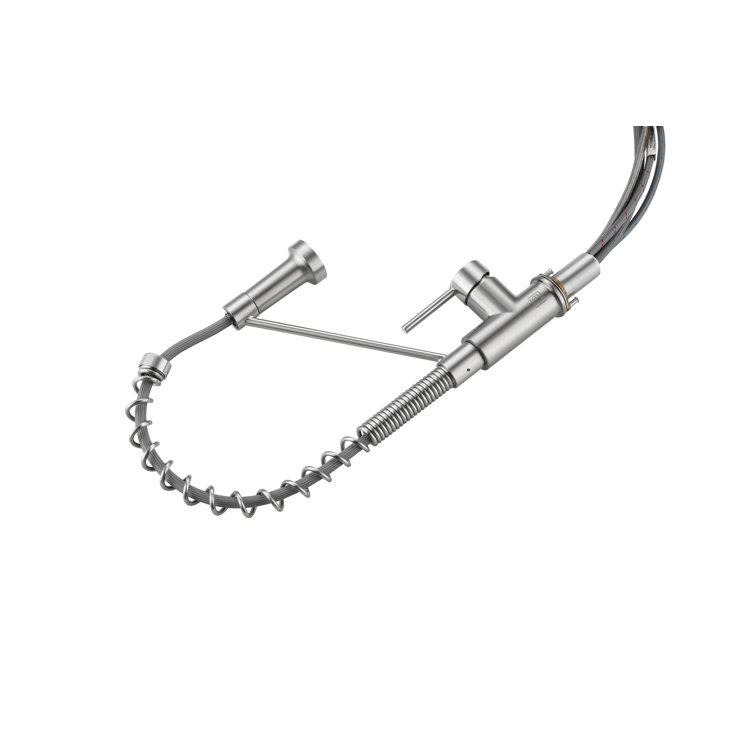 Brushed Nickel Spring Neck Pull Down Kitchen Faucet