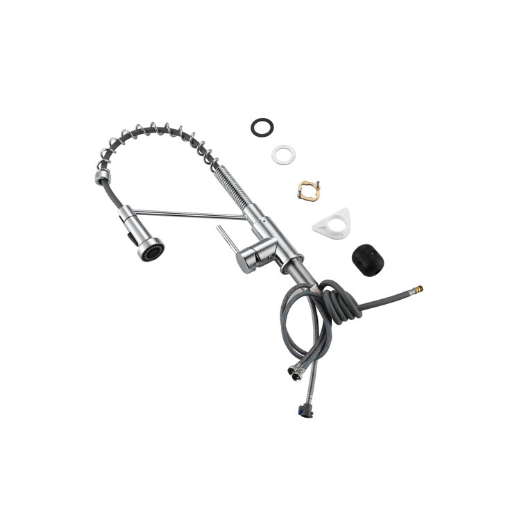 Chrome Spring Neck Pull Down Spray Kitchen Faucet