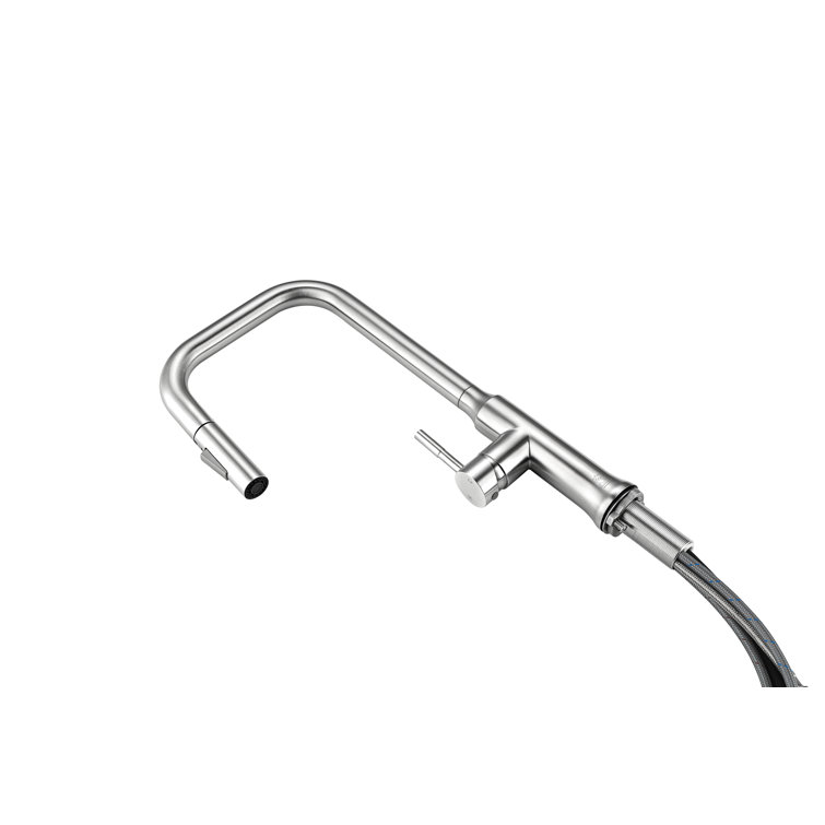 Brushed Nickel Gooseneck Kitchen Faucet with Pull-out Spray