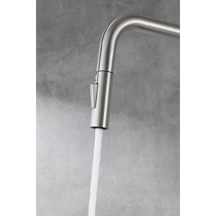 Brushed Nickel Gooseneck Kitchen Faucet with Pull-out Spray