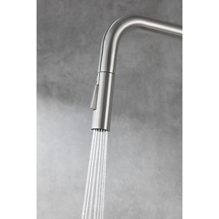 Brushed Nickel Gooseneck Kitchen Faucet with Pull-out Spray