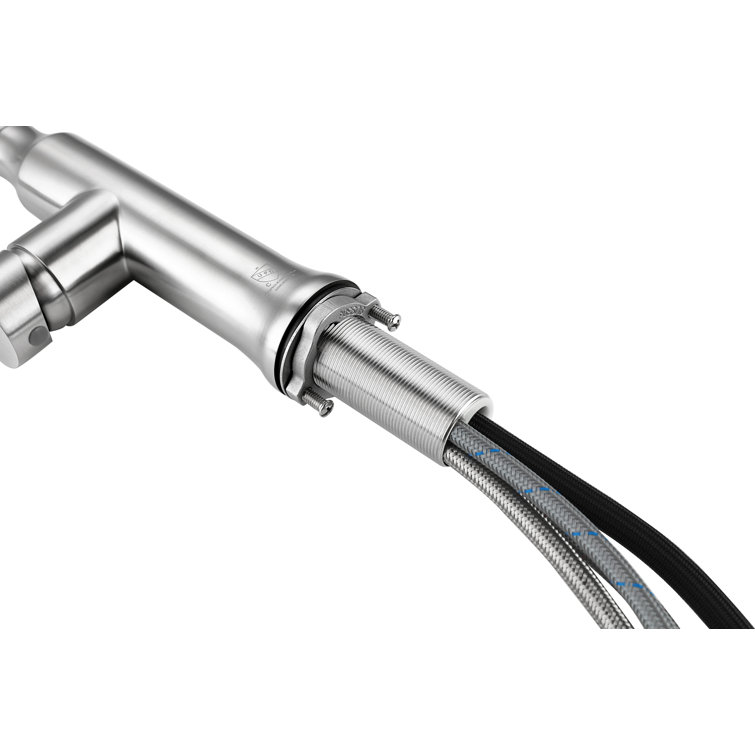 Brushed Nickel Gooseneck Kitchen Faucet with Pull-out Spray