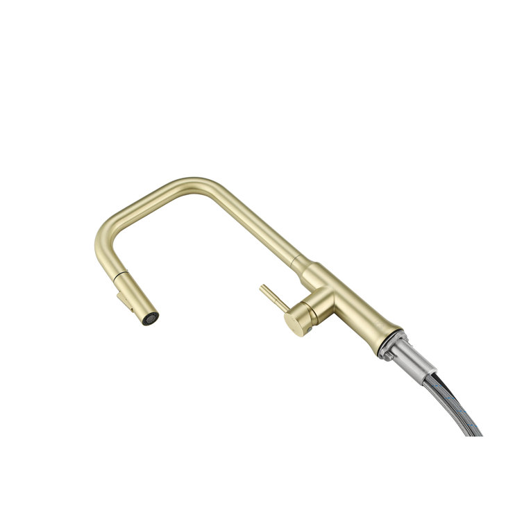 Brushed Gold Stainless Steel Gooseneck Kitchen Faucet with Pull-out Spray