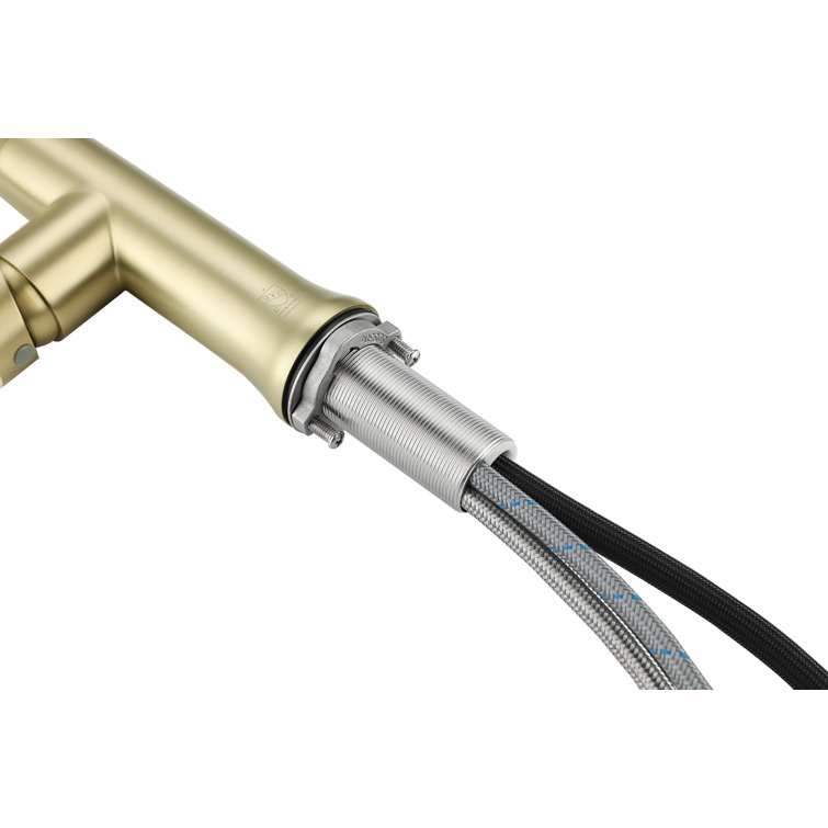 Brushed Gold Stainless Steel Gooseneck Kitchen Faucet with Pull-out Spray