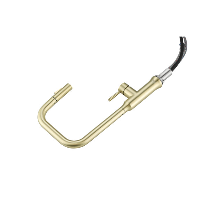 Brushed Gold Stainless Steel Gooseneck Kitchen Faucet with Pull-out Spray