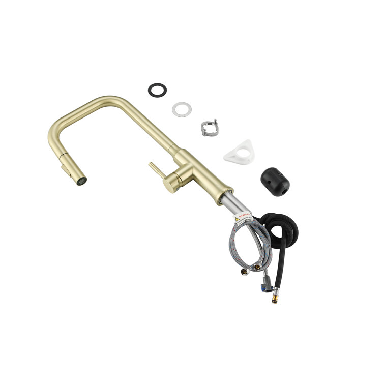 Brushed Gold Stainless Steel Gooseneck Kitchen Faucet with Pull-out Spray