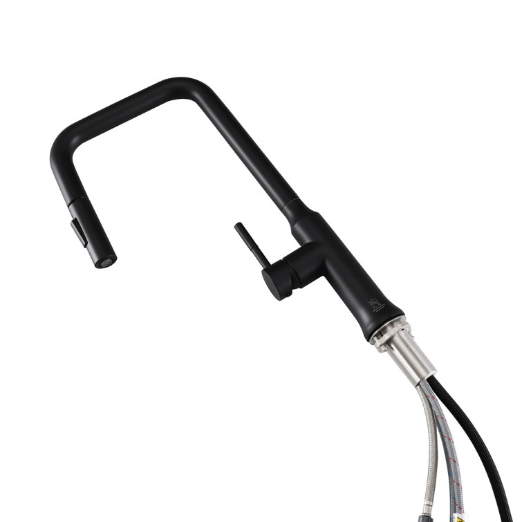 Matte Black Stainless Steel Gooseneck Kitchen Faucet with Pull-out Spray