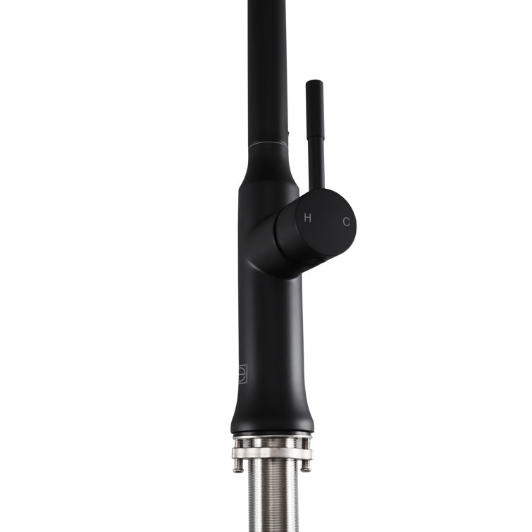 Matte Black Stainless Steel Gooseneck Kitchen Faucet with Pull-out Spray