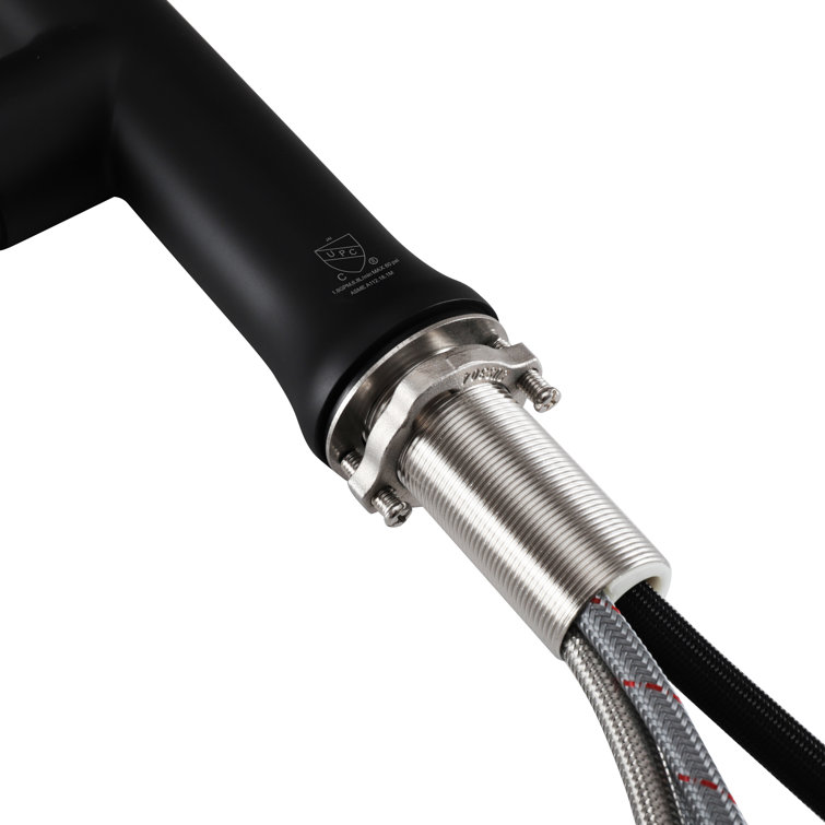Matte Black Stainless Steel Gooseneck Kitchen Faucet with Pull-out Spray