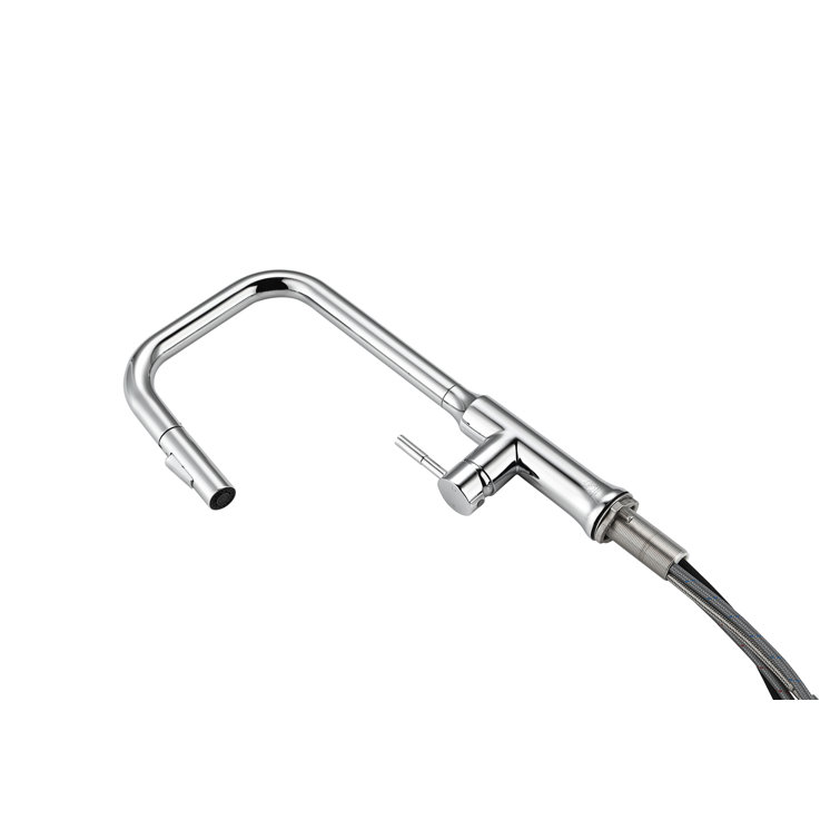 Chrome Gooseneck Single Handle Pull-Down Kitchen Faucet