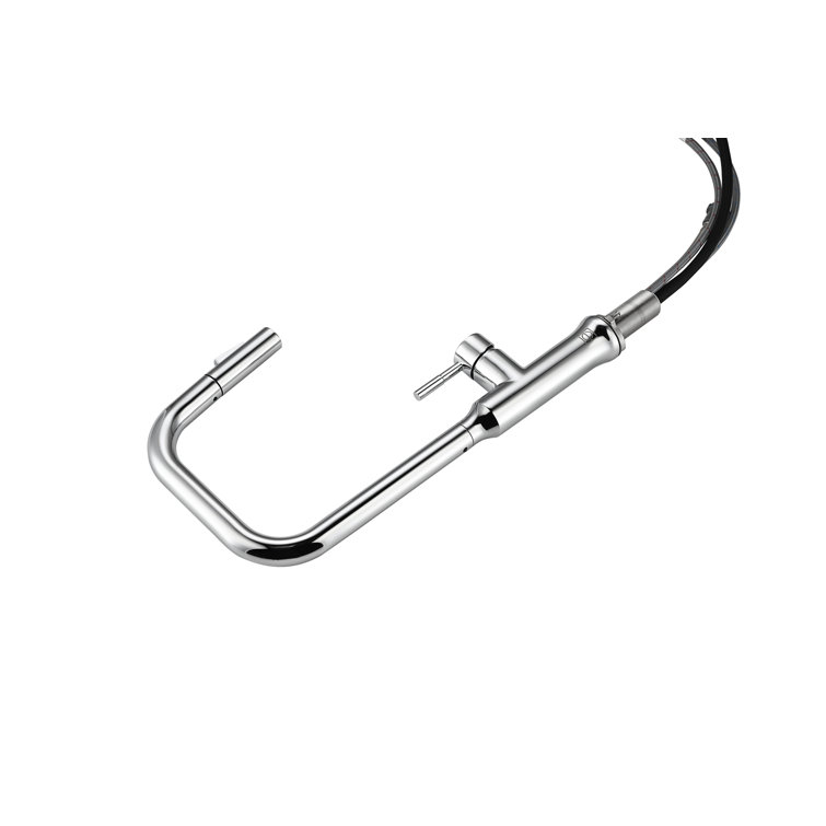 Chrome Gooseneck Single Handle Pull-Down Kitchen Faucet