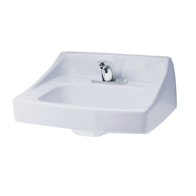 Modern White Ceramic 20'' Wall-Mount Bathroom Sink with Overflow