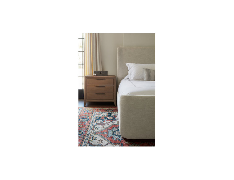 Queen Beige Upholstered Wingback Bed with Rounded Corners