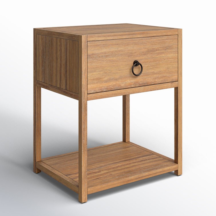 Transitional Modern Natural Wood and Black Metal End Table with Storage