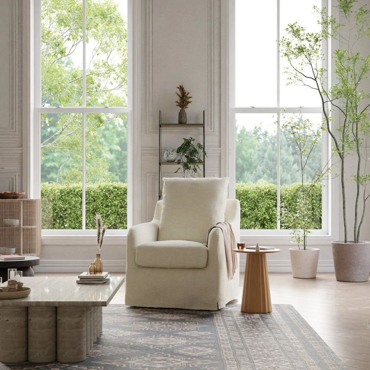 Ivory Eco-Linen Swivel Rocker with Removable Slipcover
