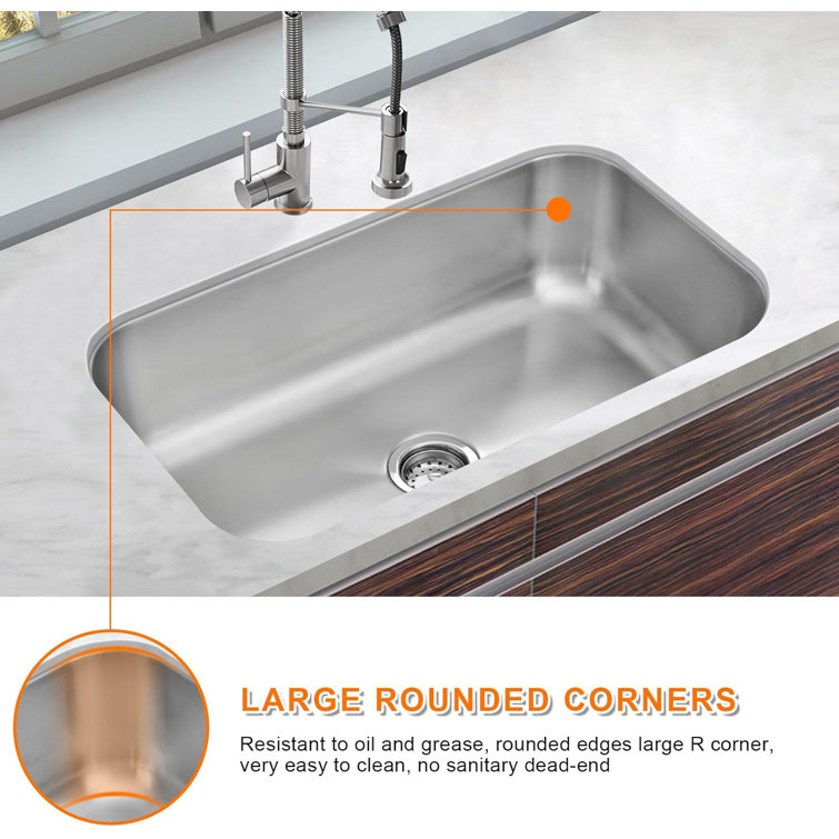 31.5 Inch Satin Stainless Steel Undermount Kitchen Sink
