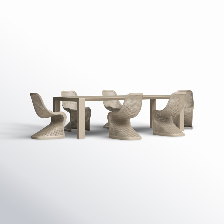 Taupe Extendable 6-8 Person Outdoor Dining Set with Stackable Chairs