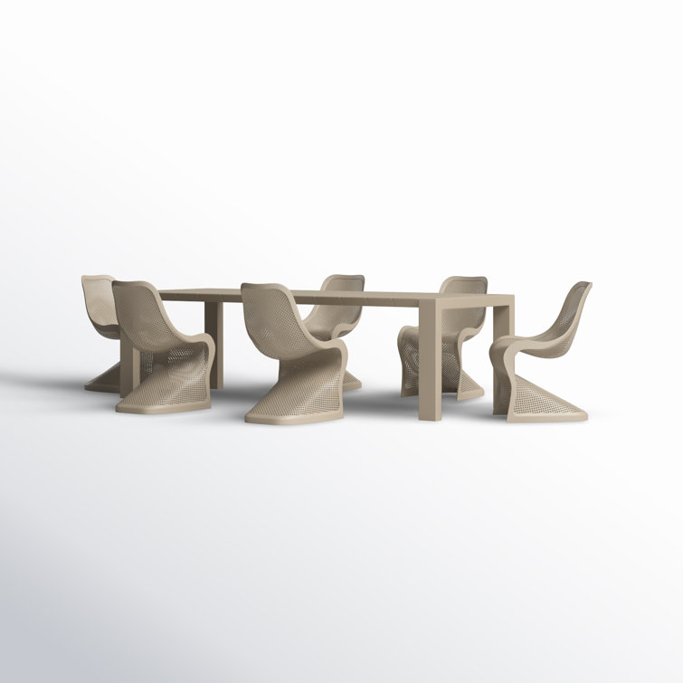 Taupe Extendable 6-8 Person Outdoor Dining Set with Stackable Chairs