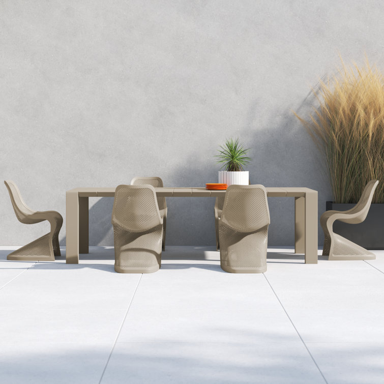 Taupe Extendable 6-8 Person Outdoor Dining Set with Stackable Chairs
