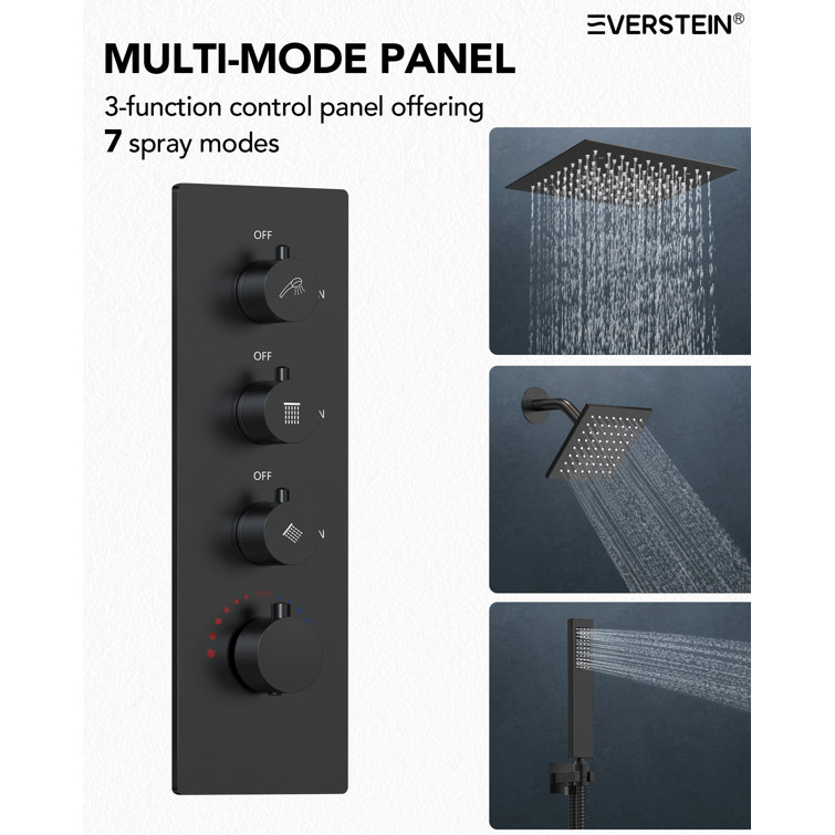 Matte Black Dual Rainfall LED Shower System with Thermostatic Valve